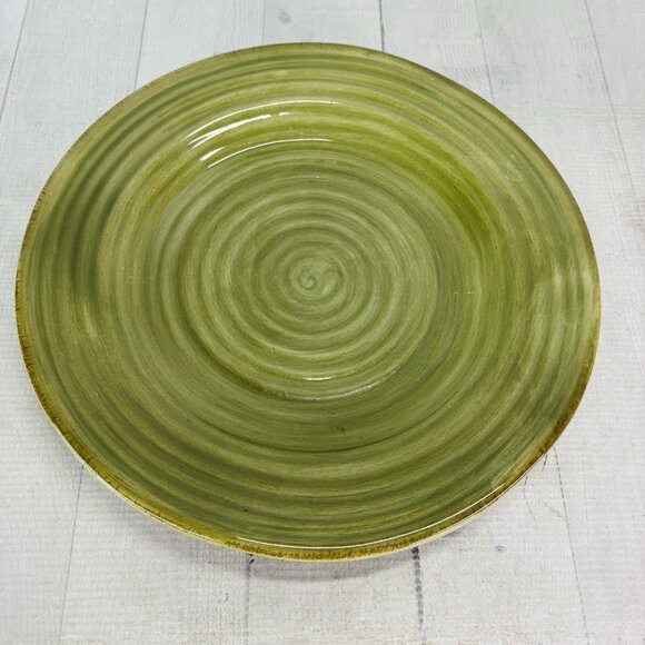 Tabletops RUSTICO OLIVE Green Hand Painted Swirl Stoneware Dinner Plates Set 2 - Picture 2 of 15